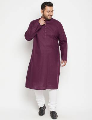 Men's purple and white cotton blend kurta pyjama set 1