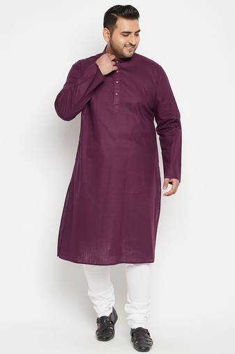 Men's purple and white cotton blend kurta pyjama set