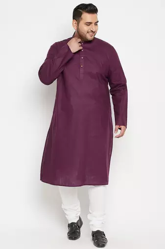 Men's purple and white cotton blend kurta pyjama set