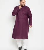Men's purple and white cotton blend kurta pyjama set