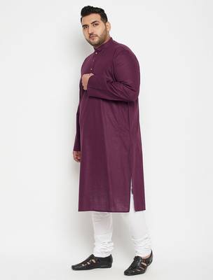 Men's purple and white cotton blend kurta pyjama set 2