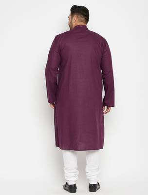 Men's purple and white cotton blend kurta pyjama set 3