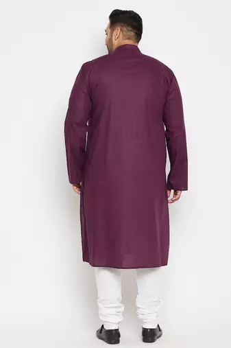 Men's purple and white cotton blend kurta pyjama set