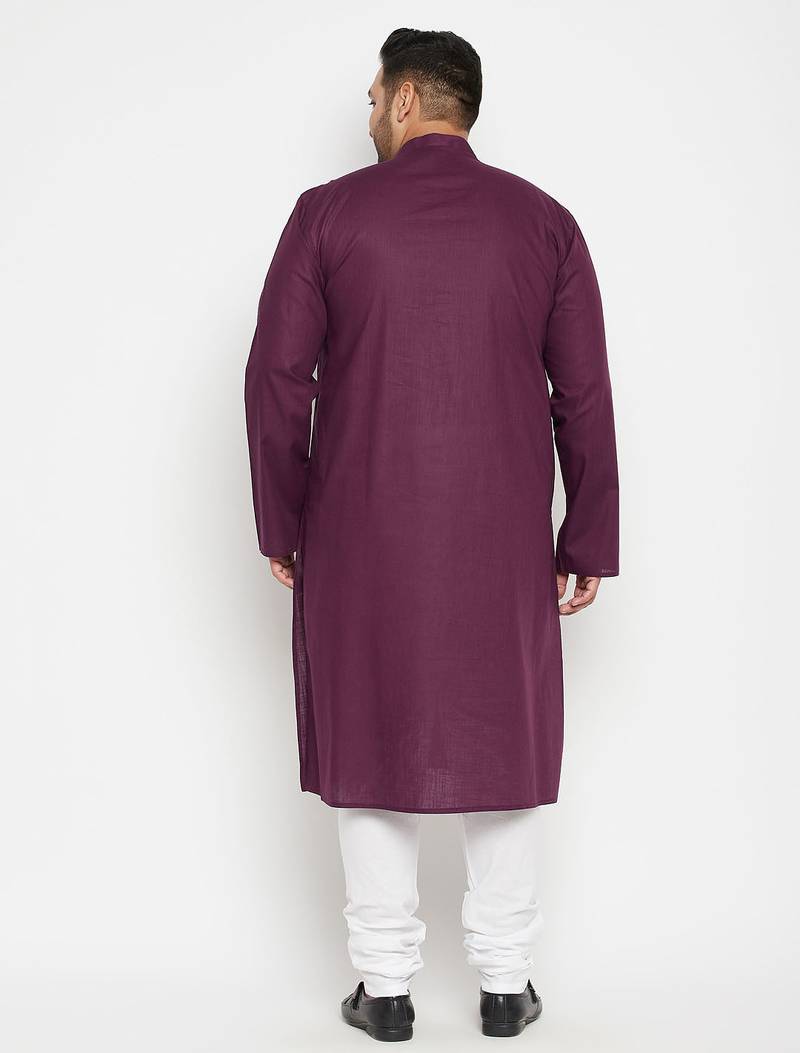 Men's purple and white cotton blend kurta pyjama set