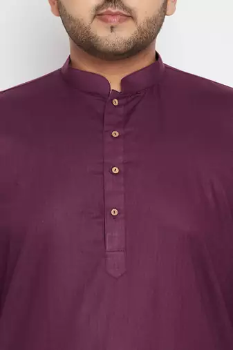 Men's purple and white cotton blend kurta pyjama set