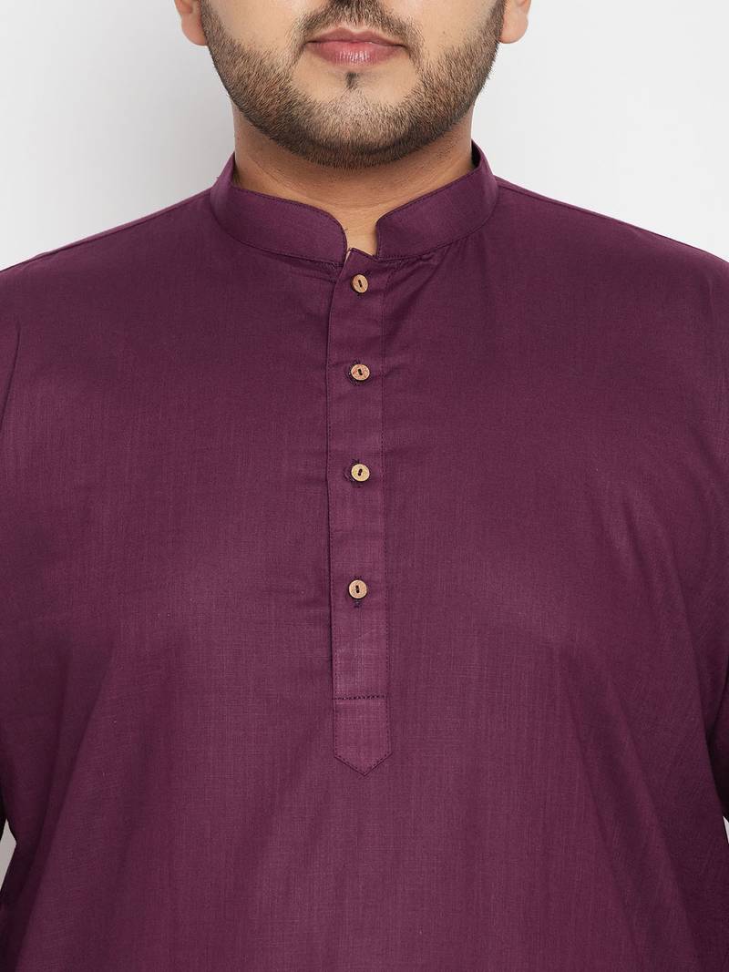 Men's purple and white cotton blend kurta pyjama set