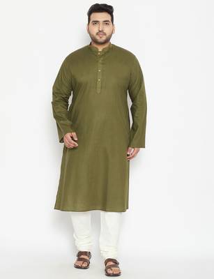 Men's mint green and cream cotton blend kurta pyjama set 1