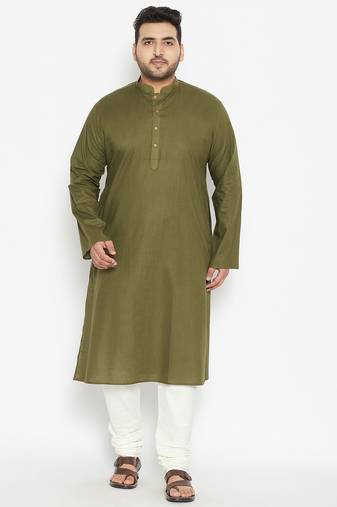 Men's mint green and cream cotton blend kurta pyjama set