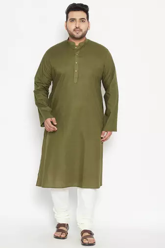 Men's mint green and cream cotton blend kurta pyjama set