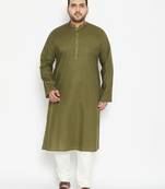 Men's mint green and cream cotton blend kurta pyjama set