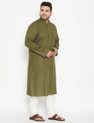 Men's mint green and cream cotton blend kurta pyjama set 2