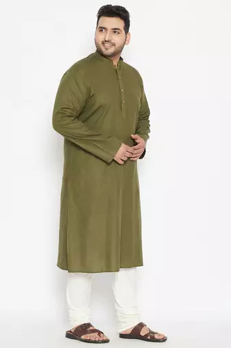 Men's mint green and cream cotton blend kurta pyjama set