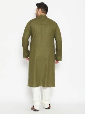 Men's mint green and cream cotton blend kurta pyjama set 3