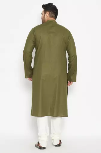 Men's mint green and cream cotton blend kurta pyjama set