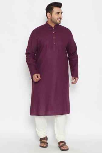 Men's purple and cream cotton blend kurta pyjama set