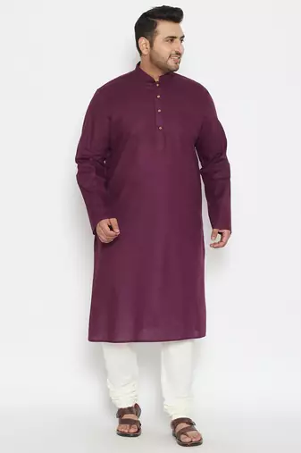 Men's purple and cream cotton blend kurta pyjama set