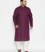 Men's purple and cream cotton blend kurta pyjama set
