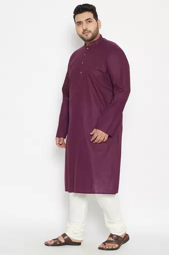 Men's purple and cream cotton blend kurta pyjama set
