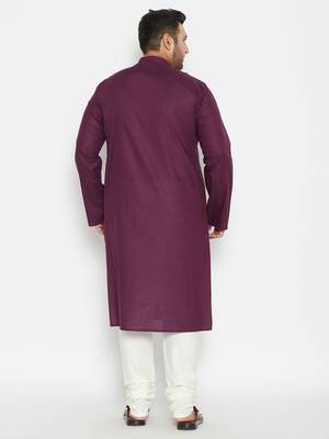 Men's purple and cream cotton blend kurta pyjama set 3