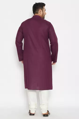 Men's purple and cream cotton blend kurta pyjama set