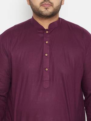 Men's purple and cream cotton blend kurta pyjama set 4