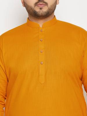 Men's mustard and white cotton linen kurta pyjama set 4