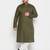 Men's green and white cotton linen kurta pyjama set