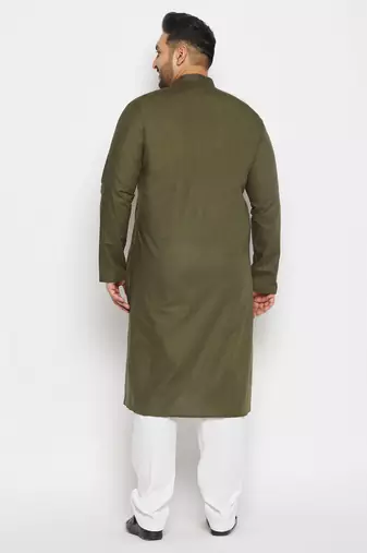 Men's green and white cotton linen kurta pyjama set
