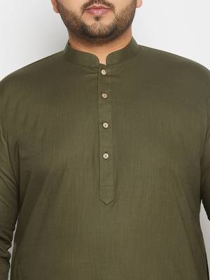 Men's green and white cotton linen kurta pyjama set 4
