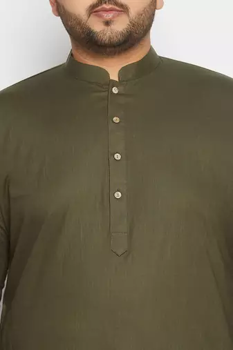 Men's green and white cotton linen kurta pyjama set