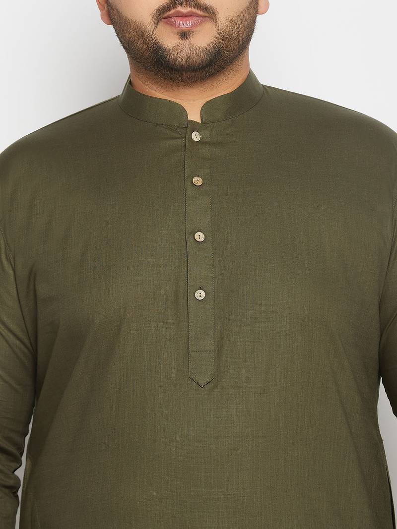 Men's green and white cotton linen kurta pyjama set