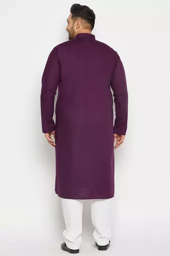 Men's purple and white cotton linen kurta pyjama set