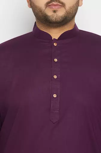 Men's purple and white cotton linen kurta pyjama set