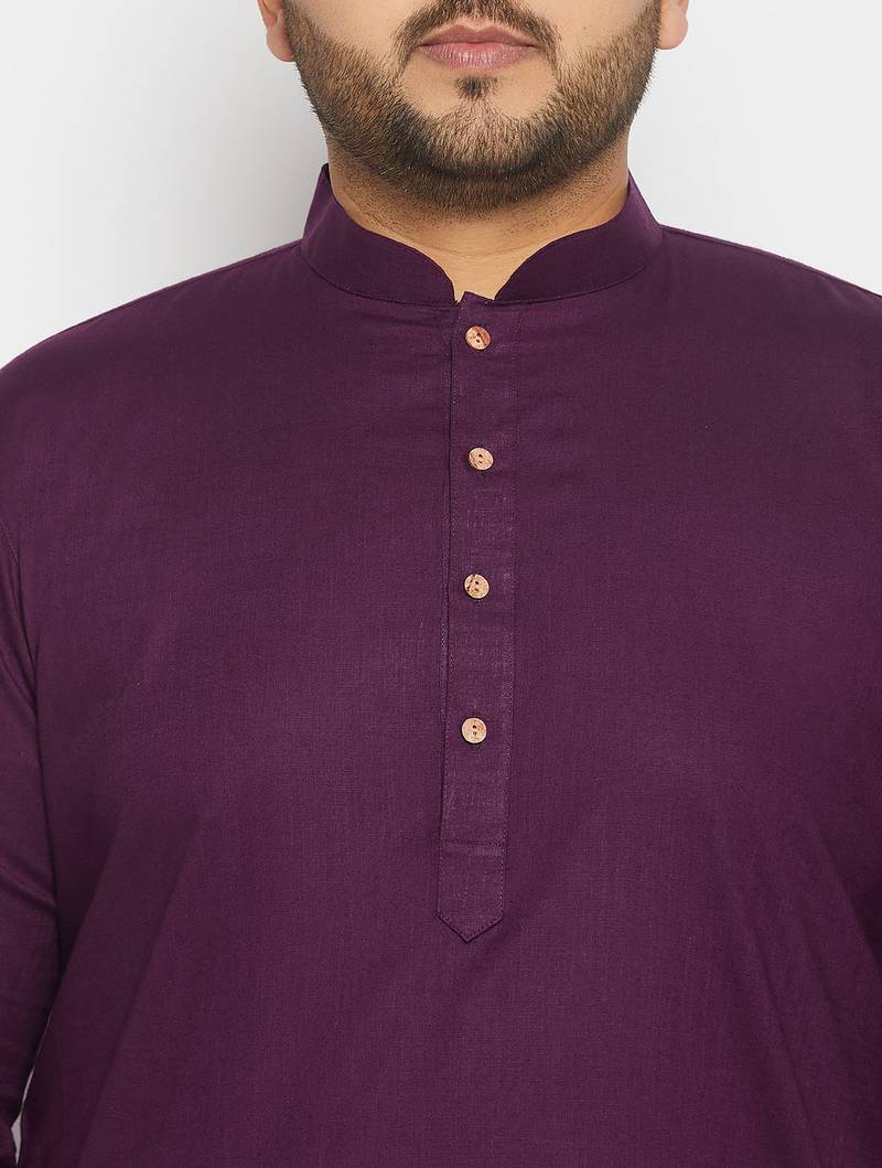 Men's purple and white cotton linen kurta pyjama set