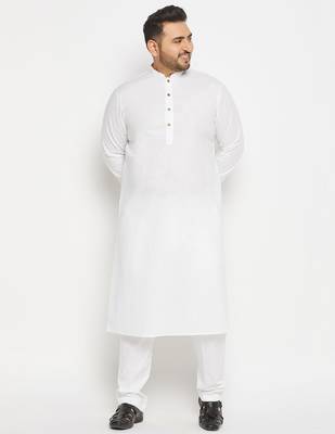 Men's white cotton blend kurta pyjama set 1