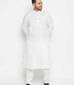Men's white cotton blend kurta pyjama set
