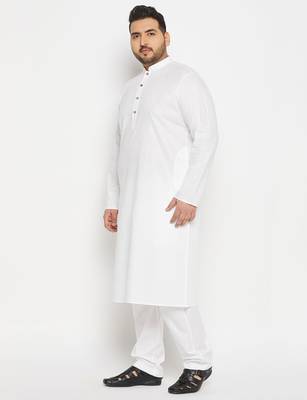 Men's white cotton blend kurta pyjama set 2