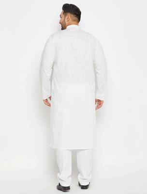 Men's white cotton blend kurta pyjama set 3