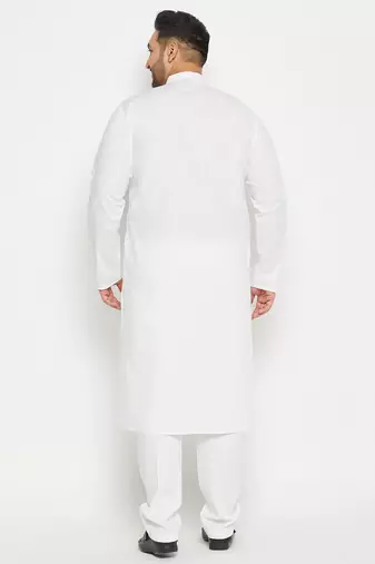 Men's white cotton blend kurta pyjama set