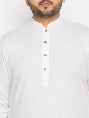 Men's white cotton blend kurta pyjama set 4