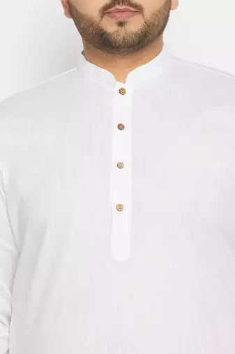 Men's white cotton blend kurta pyjama set