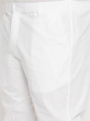 Men's white cotton blend kurta pyjama set 5