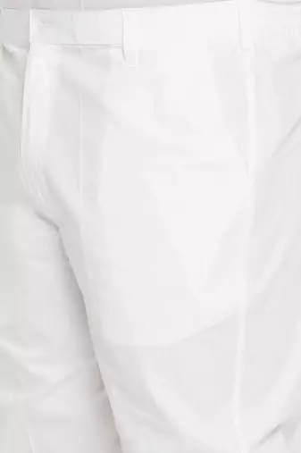 Men's white cotton blend kurta pyjama set