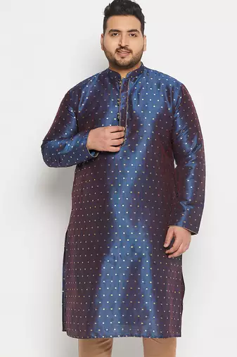 Men's blue silk blend kurta