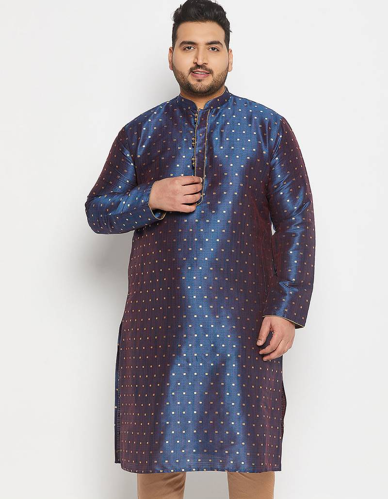Men's blue silk blend kurta