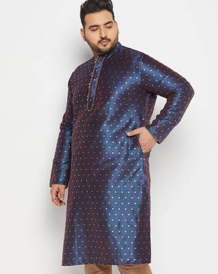 Men's blue silk blend kurta 2