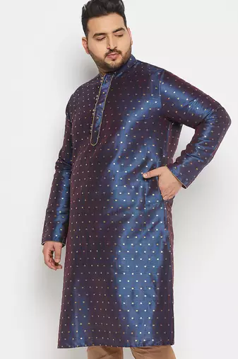 Men's blue silk blend kurta