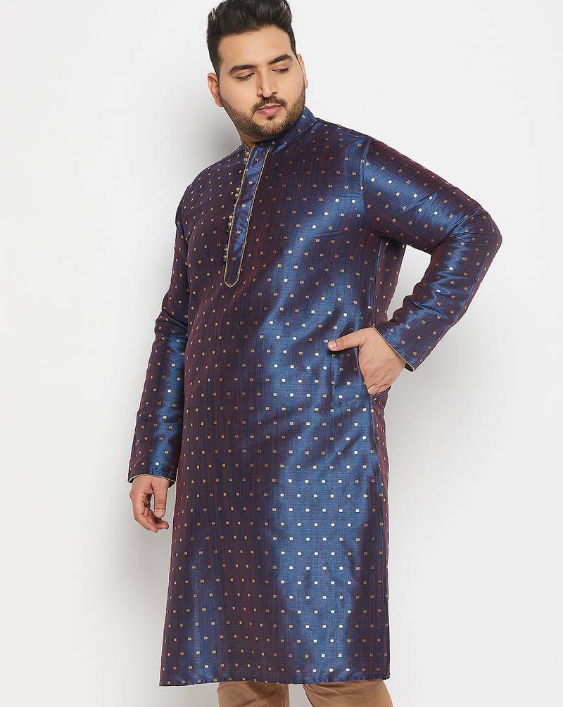 Men's blue silk blend kurta
