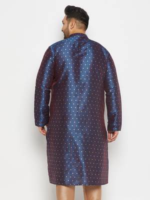 Men's blue silk blend kurta 3