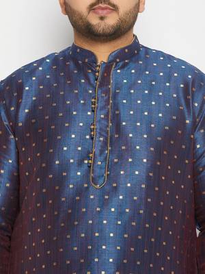 Men's blue silk blend kurta 4